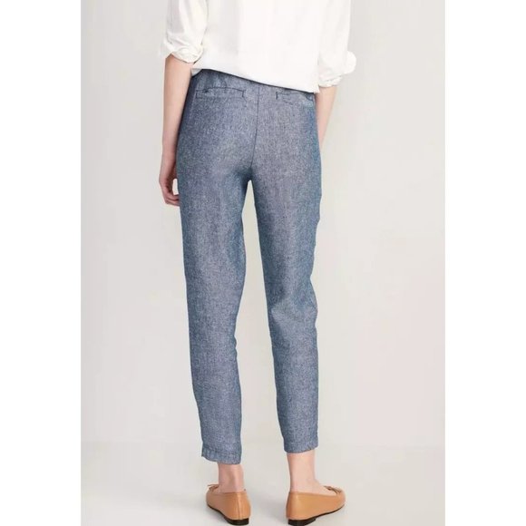 Old Navy High Waisted Chambray Tapered Leg Pant Womens XL Blue Linen Blend - Picture 9 of 9